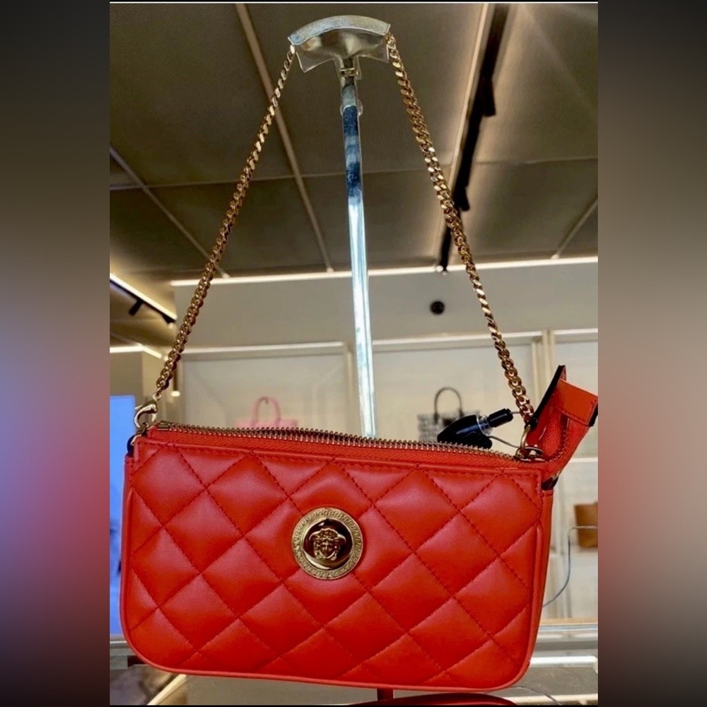 Versace mini Bag Quilted Red Chain Shoulder Bag $1000 Retail Authentic